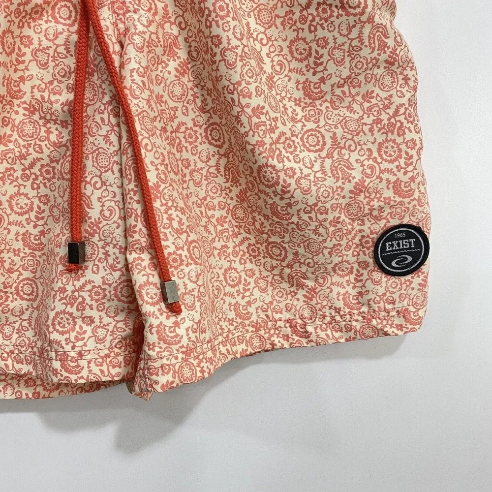 Exist Swim Trunks Mens Medium Orange Floral Paisley Surf Shorts Beachwear